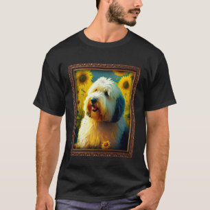 Old English Sheepdog Painting Sunflower Flower Mom T-Shirt