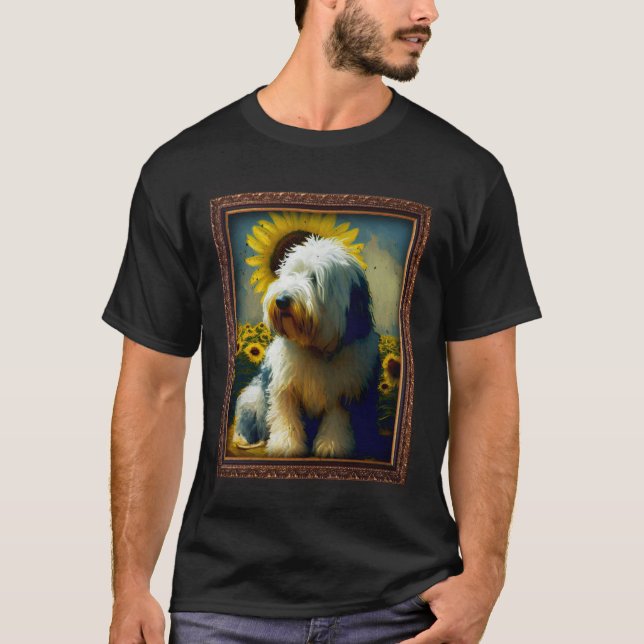 Old English Sheepdog Painting Sunflower Flower Mom T-Shirt (Front)