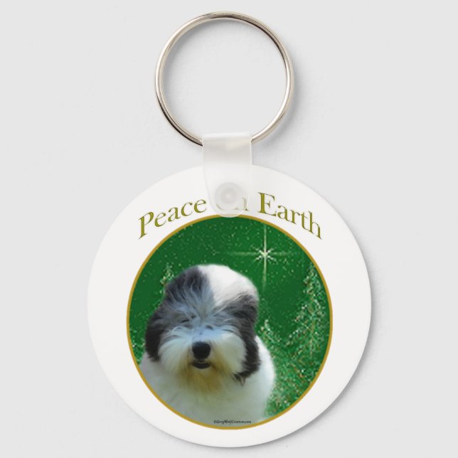 Old English Sheepdog Peace Key Ring (Front)