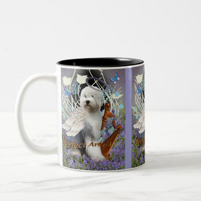 Old English Sheepdog Perfect Angel Two-Tone Coffee Mug (Left)