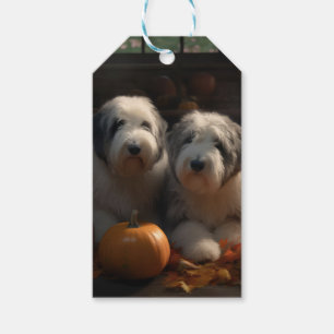 Old English Sheepdog Puppy Autumn Delight Pumpkin Gift Tags