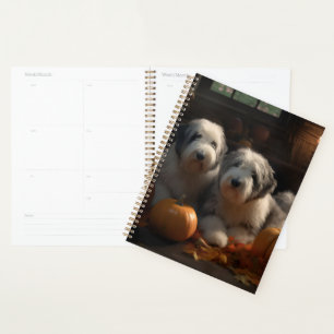 Old English Sheepdog Puppy Autumn Delight Pumpkin Planner