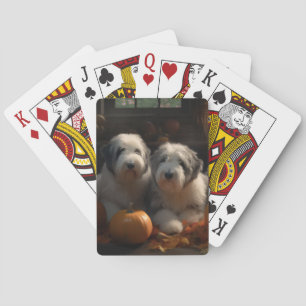 Old English Sheepdog Puppy Autumn Delight Pumpkin Playing Cards