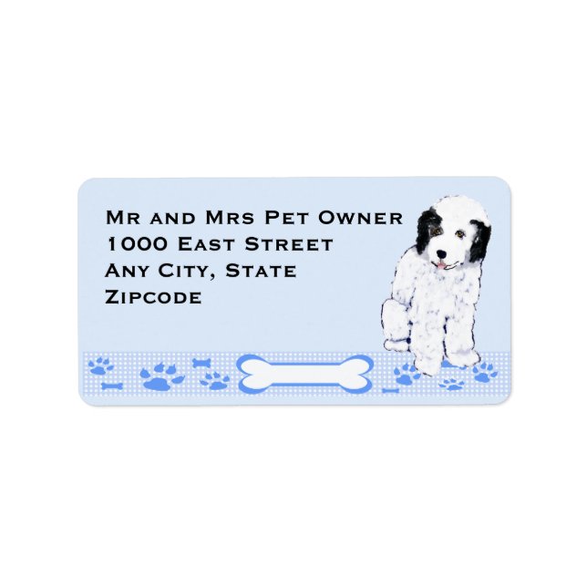 Old English Sheepdog Puppy on Blue Gingham Label (Front)