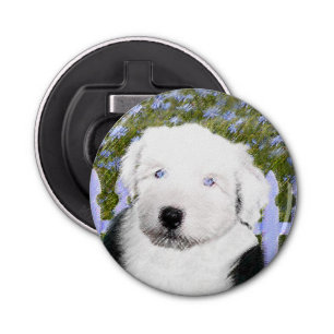 Old English Sheepdog Puppy Painting - Dog Art Bottle Opener