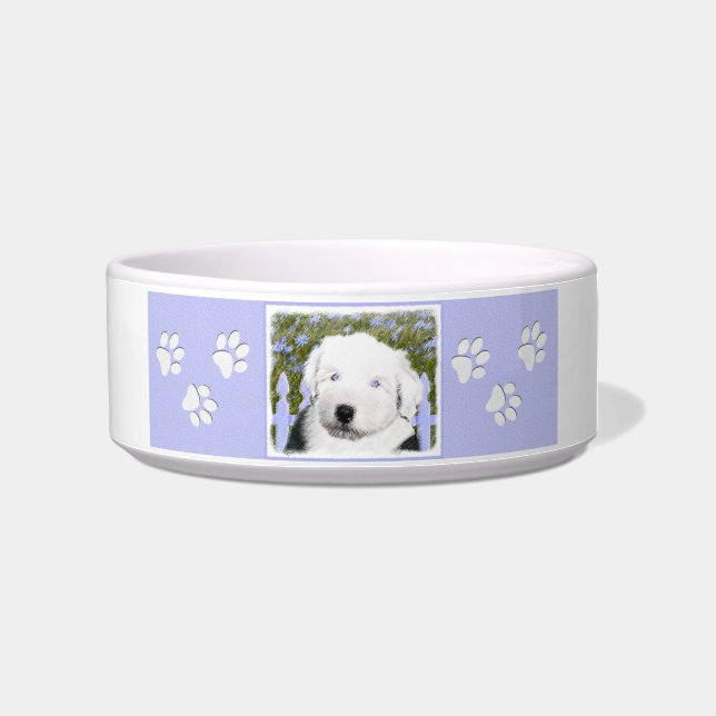 Old English Sheepdog Puppy Painting - Dog Art Bowl (Right)