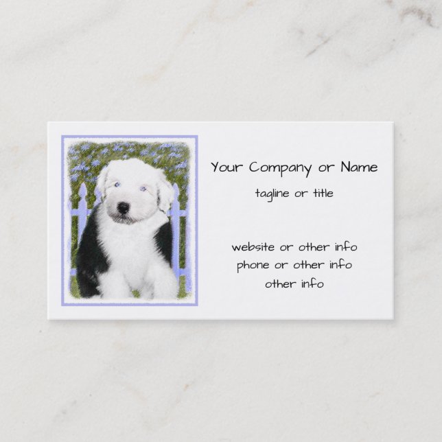 Old English Sheepdog Puppy Painting - Dog Art Business Card (Front)