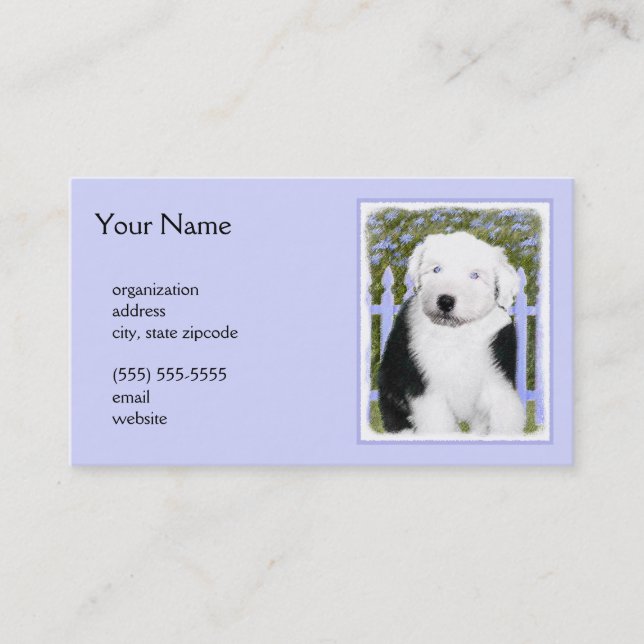 Old English Sheepdog Puppy Painting - Dog Art Business Card (Front)