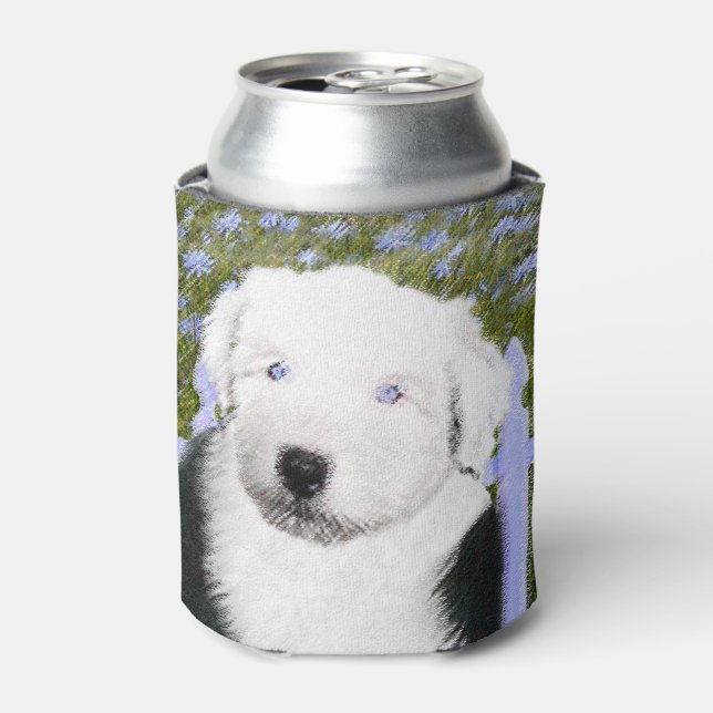 Old English Sheepdog Puppy Painting - Dog Art Can Cooler (Can Front)
