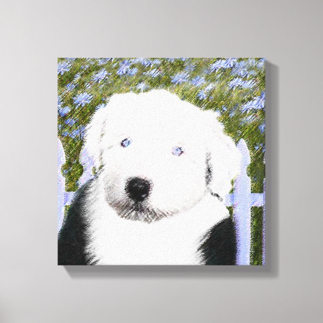 Old English Sheepdog Puppy Painting - Dog Art Canvas Print (Front)