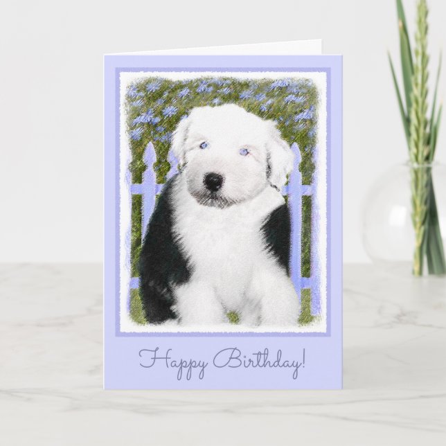 Old English Sheepdog Puppy Painting - Dog Art Card (Front)