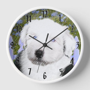 Old English Sheepdog Puppy Painting - Dog Art Clock