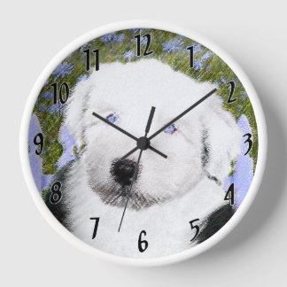 Old English Sheepdog Puppy Painting - Dog Art Clock