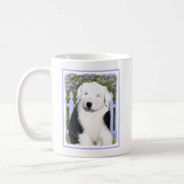 Old English Sheepdog Puppy Painting - Dog Art Coffee Mug (Left)