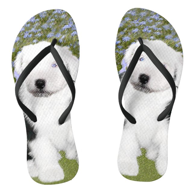 Old English Sheepdog Puppy Painting - Dog Art Flip Flops (Footbed)