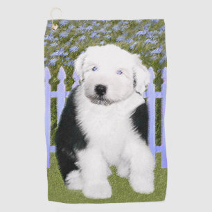 Old English Sheepdog Puppy Painting - Dog Art Golf Towel