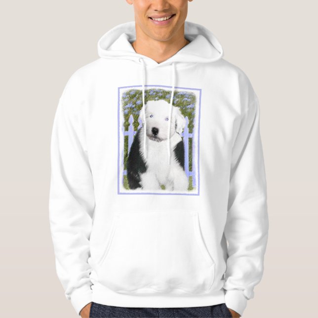 Old English Sheepdog Puppy Painting - Dog Art Hoodie (Front)