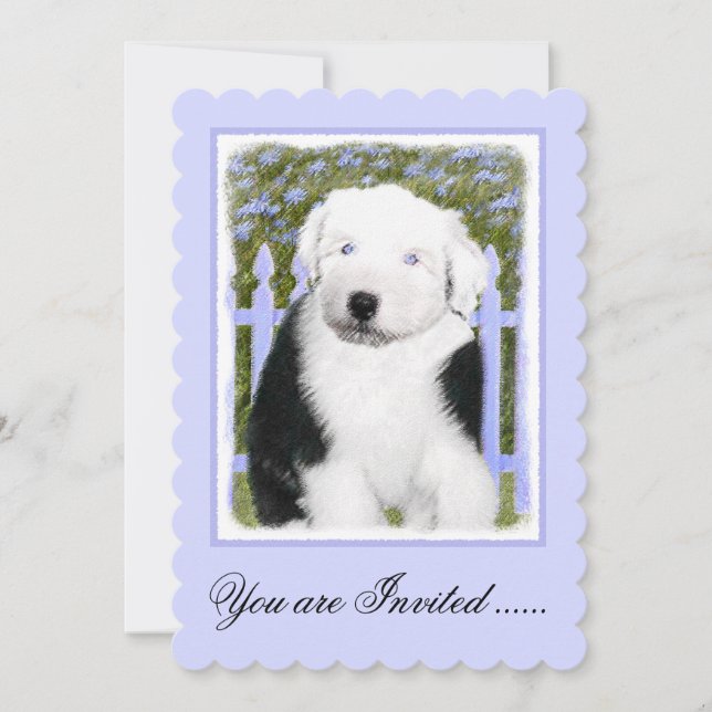Old English Sheepdog Puppy Painting - Dog Art Invitation (Front)
