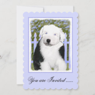 Old English Sheepdog Puppy Painting - Dog Art Invitation