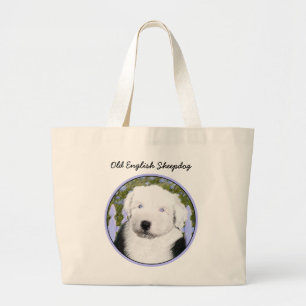 Old English Sheepdog Puppy Painting - Dog Art Large Tote Bag