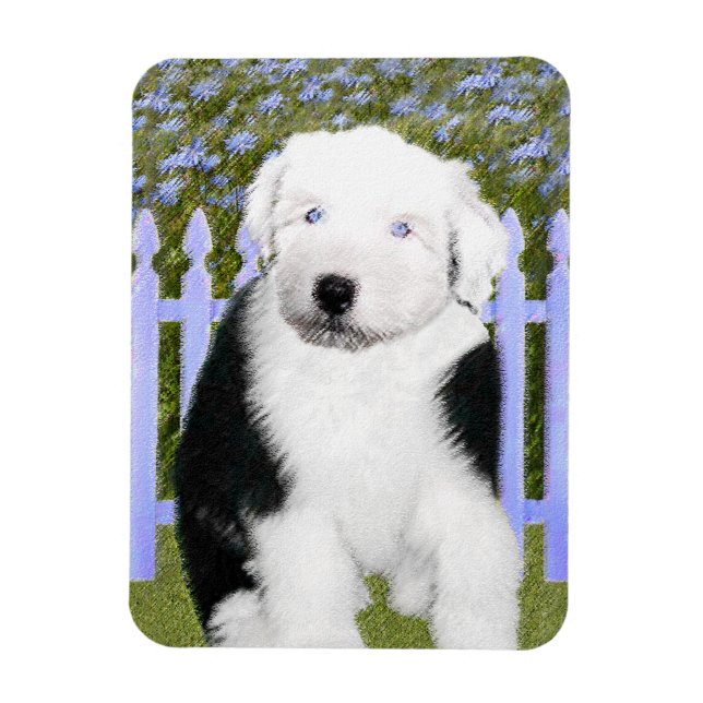 Old English Sheepdog Puppy Painting - Dog Art Magnet (Vertical)