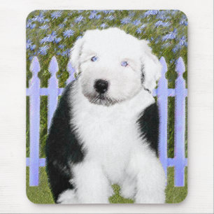 Old English Sheepdog Puppy Painting - Dog Art Mouse Mat