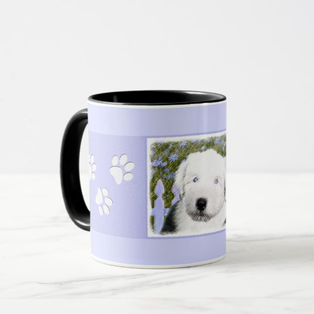 Old English Sheepdog Puppy Painting - Dog Art Mug (Front Left)