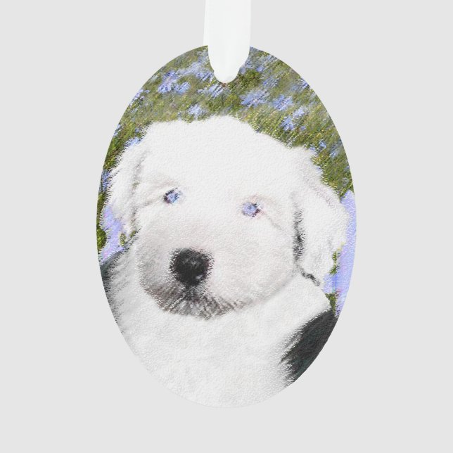 Old English Sheepdog Puppy Painting - Dog Art Ornament (Back)