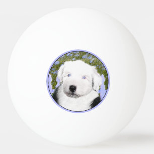 Old English Sheepdog Puppy Painting - Dog Art Ping Pong Ball