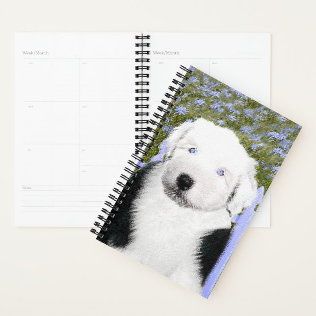Old English Sheepdog Puppy Painting - Dog Art Planner (Display)