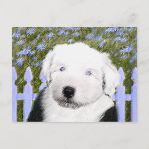 Old English Sheepdog Puppy Painting - Dog Art Postcard