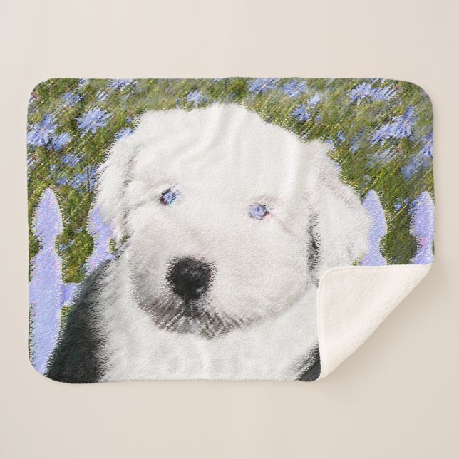 Old English Sheepdog Puppy Painting - Dog Art Sherpa Blanket (Front (Horizontal))