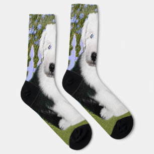 Old English Sheepdog Puppy Painting - Dog Art Socks