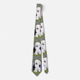 Old English Sheepdog Puppy Painting - Dog Art Tie