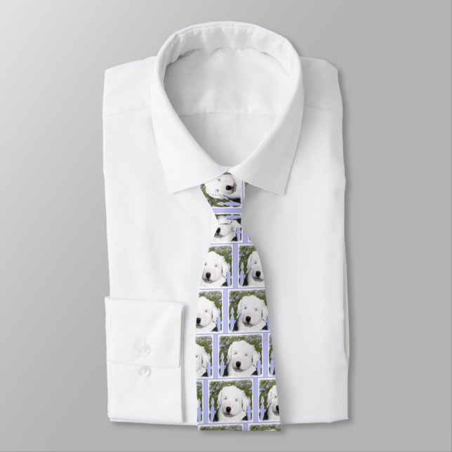 Old English Sheepdog Puppy Painting - Dog Art Tie (Tied)