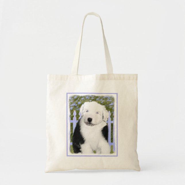 Old English Sheepdog Puppy Painting - Dog Art Tote Bag (Front)