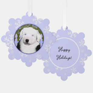 Old English Sheepdog Puppy Painting - Dog Art Tree Decoration Card