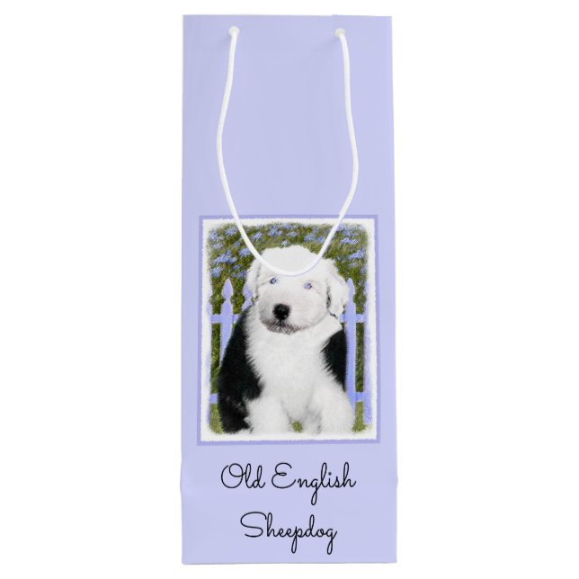 Old English Sheepdog Puppy Painting - Dog Art Wine Gift Bag (Back)