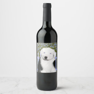 Old English Sheepdog Puppy Painting - Dog Art Wine Label