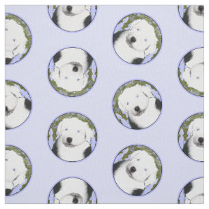 Old English Sheepdog Puppy Painting Pet Dog Art Fabric