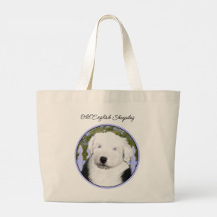 Old English Sheepdog Puppy Painting Pet Dog Art Large Tote Bag