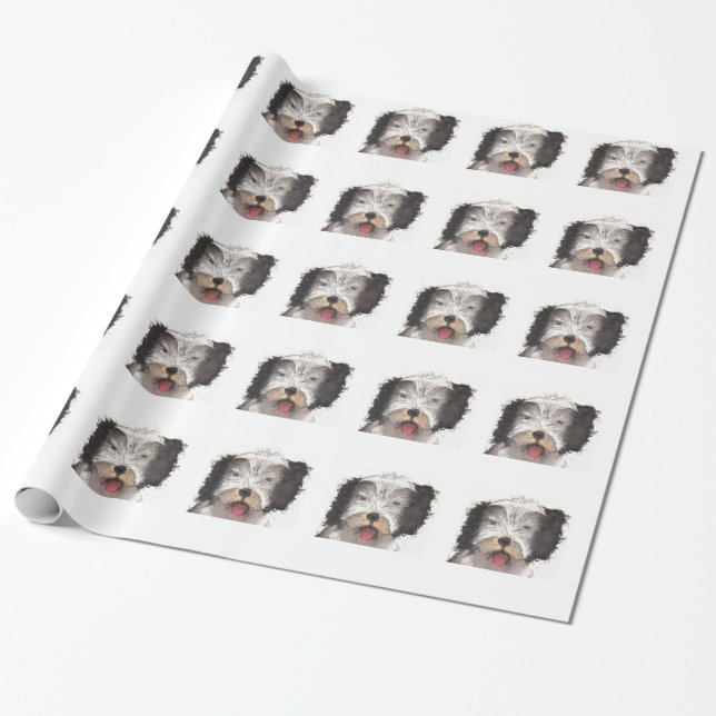 Old English Sheepdog Puppy Wrapping Paper (Unrolled)