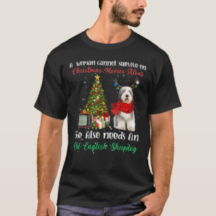 Old English Sheepdog Reindeer Christmas Tree Ornam T-Shirt