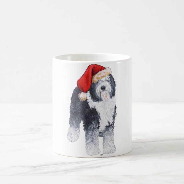 Old English Sheepdog Santa Hat Coffee Mug (Center)