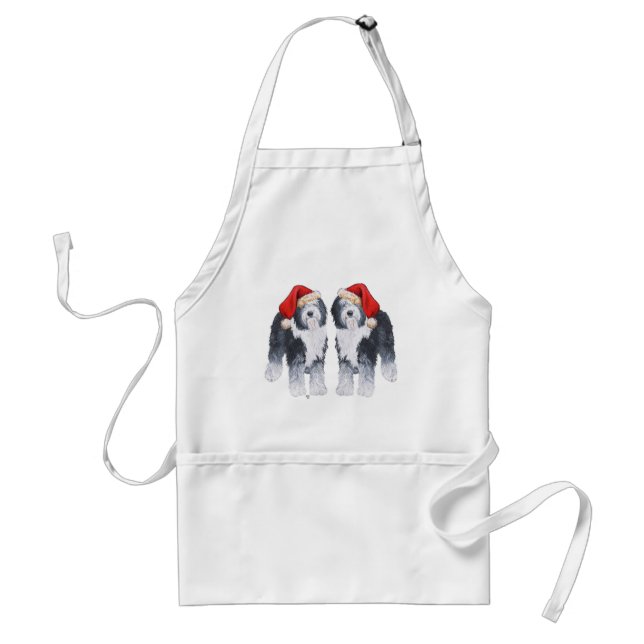 Old English Sheepdog Santa Hat Standard Apron (Front)