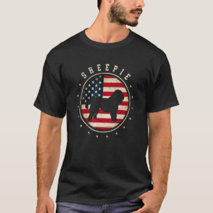 Old English Sheepdog Sheepie USA Flag 4th July Dog T-Shirt