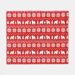 Old English Sheepdog Silhouettes Christmas Pattern Fleece Blanket
