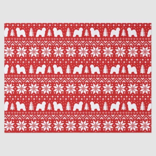 Old English Sheepdog Silhouettes Christmas Pattern Tissue Paper (Front)