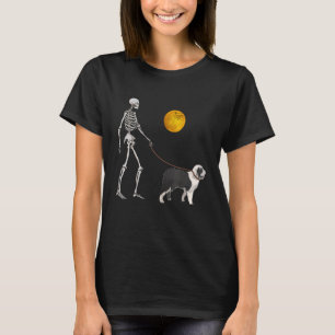 Old English Sheepdog Skeleton Dog Walking Hallowee T-Shirt