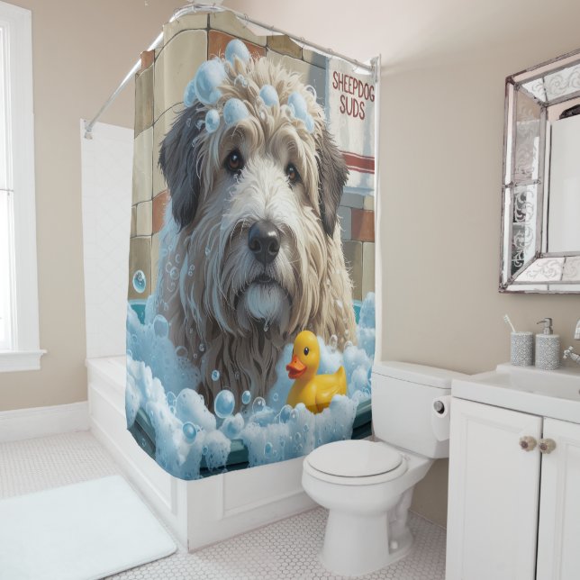 old english sheepdog Sloppy Sleepy Cute Funny  Shower Curtain (In Situ)